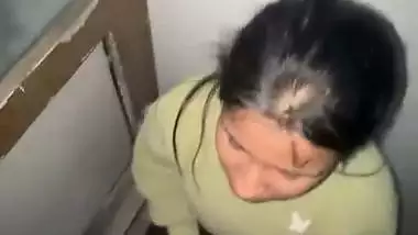 Desi girl enjoys bathroom sex by sucking a big dick