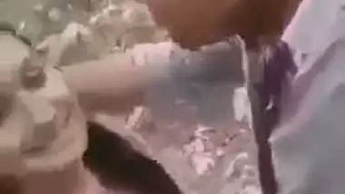 Lovely Desi XXX girl gives a hot blowjob outdoors till her boyfriend cum MMS